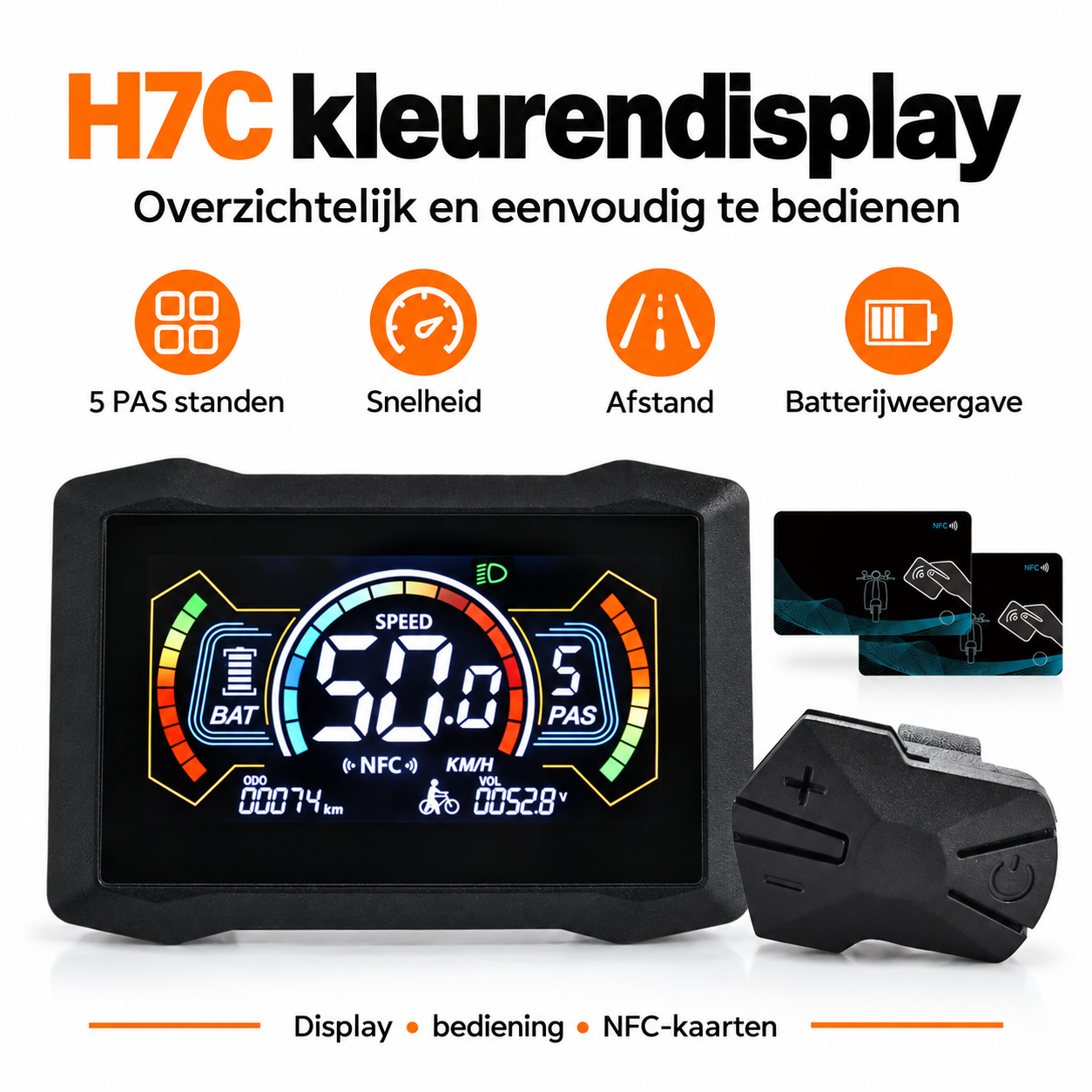 H7C NFC Kleurendisplay met 5-pins aansluiting – voor geschikte QMWHEEL & OUXI fatbikes
